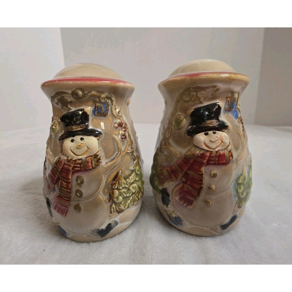 Glazed Ceramic Christmas Snowman Salt & Pepper Shakers(SEE DESCRIPTION)